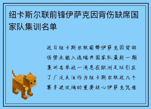 纽卡斯尔联前锋伊萨克因背伤缺席国家队集训名单