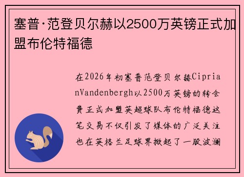 塞普·范登贝尔赫以2500万英镑正式加盟布伦特福德